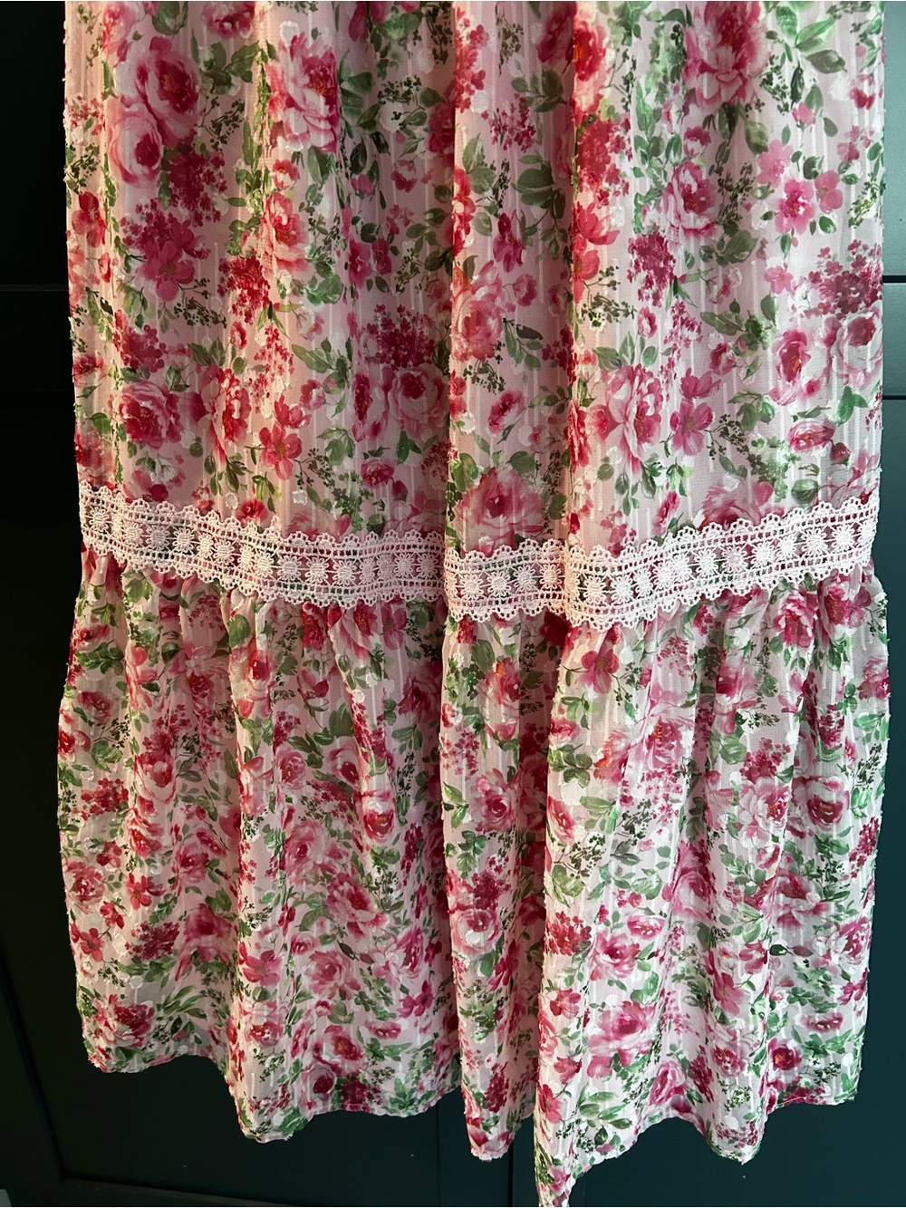 Rare Editions - Pink Floral Sundress for Kids with Crochet Trim - Picture 6 of 10